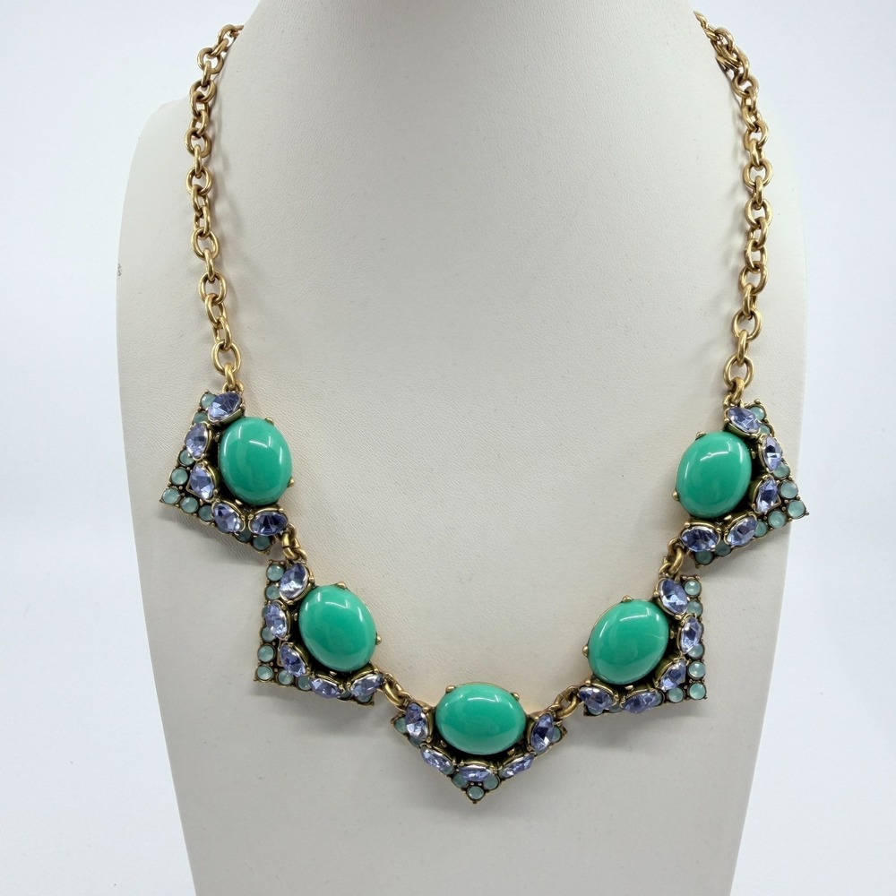Vintage J.Crew Green Cabochon Lavender Rhinestone Statement Choker Necklace - Picture 10 of 14